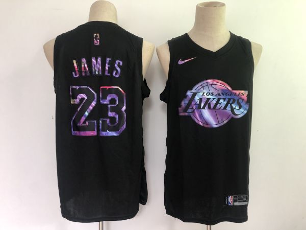 NBA Los Angeles Lakers #23 Lebron James Black Iridescent 2021 Hwc Limited Jersey