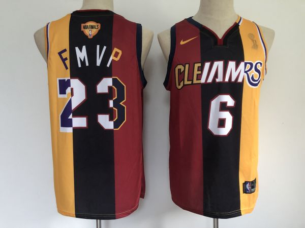 NBA Los Angeles Lakers #23 Lebron James Red Gold 2020 MVP Heat Cavaliers Split Dual Number Jersey