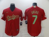 MLB Los Angeles Dodgers #7 Julio Urias Red Green 2020 World Series Jersey