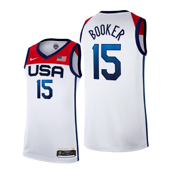 USA Basketball #15 Devin Booker 2021 White Olympics Home Jersey