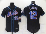 MLB New York Mets #12 Lindor Black Flex Base Elite Jersey