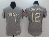 MLB Chicago Cubs #12 Schwarber Gold Number Grey Flexbase Elite Jersey