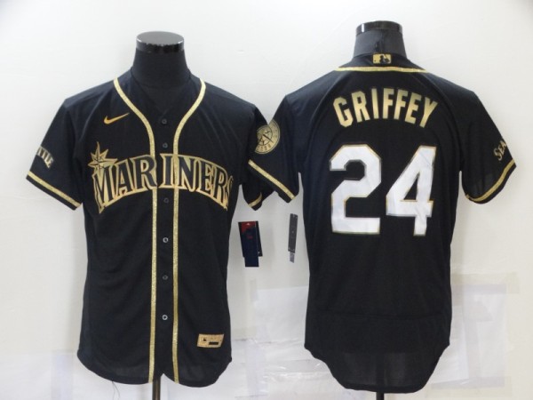 MLB Seattle Mariners #24 Ken Griffey 2021 Black Gold Flex Base Elite Jersey