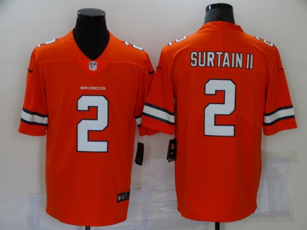 Men's Denver Broncos #2 Patrick Surtain II 2021 NFL Draft Orange Color Rush Limited Jersey