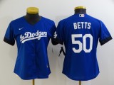 Women MLB Los Angeles Dodgers #50 Mookie Betts 2021 Royal City Connect Jersey