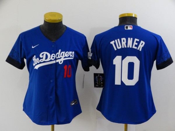 Women MLB Los Angeles Dodgers #10 Turner 2021 Royal City Connect Jersey