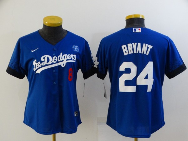 Women MLB Los Angeles Dodgers Front #8 Back #24 Kobe Bryant 2021 Royal City Connect Jersey