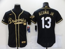 Men's Atlanta Braves White #13 Ronald Acuña Jr Black Gold Flex Elite Jersey