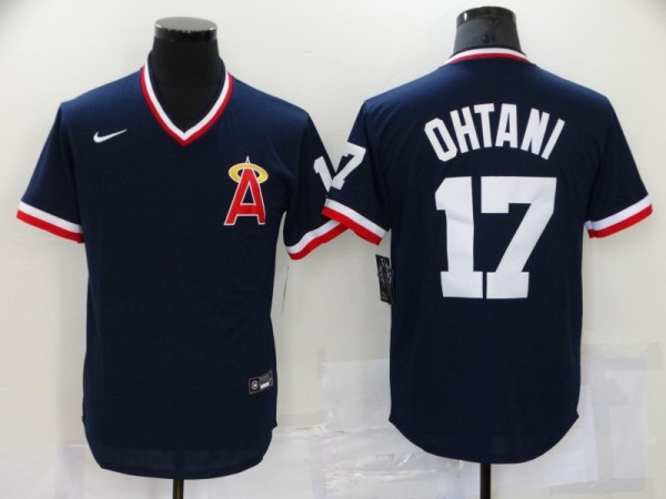 MLB Los Angeles Angels #17 Ohtani Navy Throwback Game Jersey