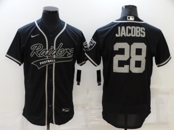 Men's Las Vegas Raiders #28 Josh Jacobs Black Flex Base Elite Jersey