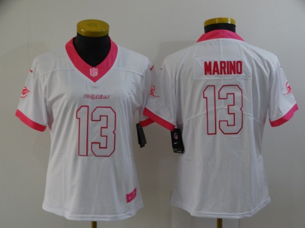 Women Miami Dolphins #13 Dan Marinot White Pink Color Rush Jersey