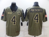 Men's Dallas Cowboys #4 Dak Prescott 2021 Olive Salute To Service Limited Jersey