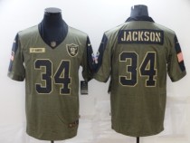 Men's Las Vegas Raiders #34 Bo Jackson 2021 Olive Salute To Service Limited Jersey