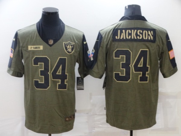 Men's Las Vegas Raiders #34 Bo Jackson 2021 Olive Salute To Service Limited Jersey