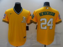 MLB Oakland Athletics #24 Henderson Yellow Throwback Game Jersey