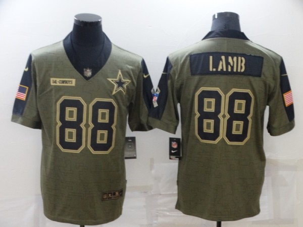 Men's Dallas Cowboys #88 CeeDee Lamb 2021 Olive Salute To Service Limited Jersey