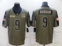 Men's Cincinnati Bengals #9 Joe Burrow 2021 Olive Salute To Service Limited Jersey