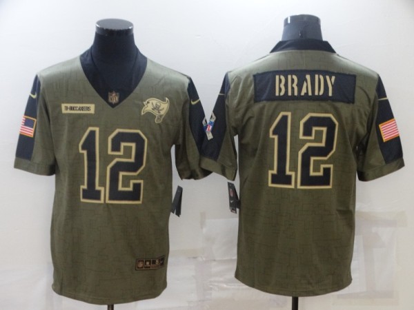 Men's Tampa Bay Buccaneers #12 Tom Brady 2021 Olive Salute To Service Limited Jersey