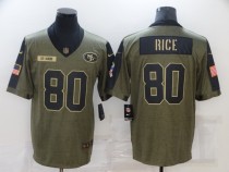 Men's San Francisco 49ers #80 Rice 2021 Olive Salute To Service Limited Jersey