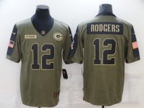 Men's Green Bay Packers #12 Rodgers 2021 Olive Salute To Service Limited Jersey