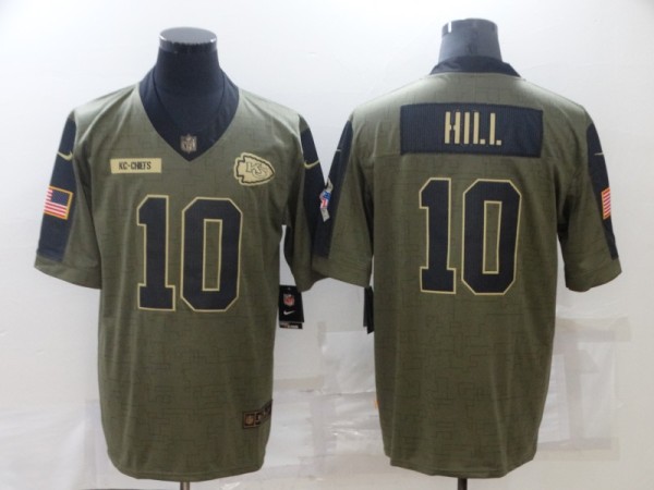 Men's Kansas City Chiefs #10 Hill 2021 Olive Salute To Service Limited Jersey