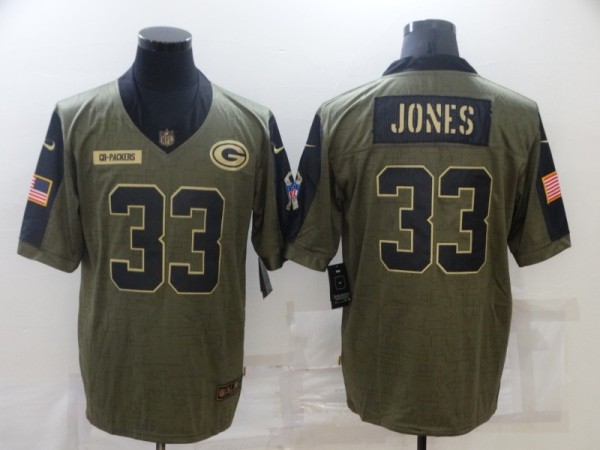 Men's Green Bay Packers #33 Jones 2021 Olive Salute To Service Limited Jersey