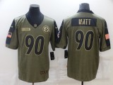 Men's Pittsburgh Steelers #90 T. J. Watt  2021 Olive Salute To Service Limited Jersey