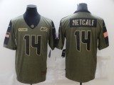 Men's Seattle Seahawks #14 D.K. Metcalf 2021 Olive Salute To Service Limited Jersey