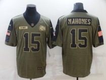 Men's Kansas City Chiefs #15 Patrick Mahomes 2021 Olive Salute To Service Limited Jersey