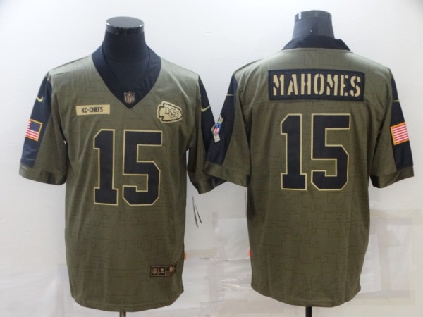 Men's Kansas City Chiefs #15 Patrick Mahomes 2021 Olive Salute To Service Limited Jersey