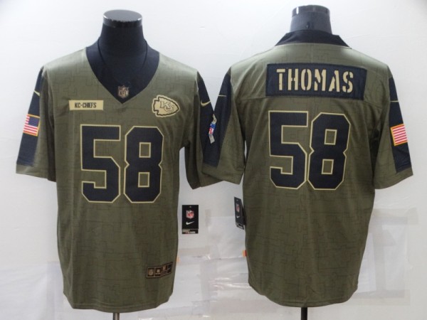 NFL Kansas City Chiefs #58 D.Thomas 2021 Olive Salute To Service Limited Jersey