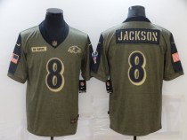 Men's Baltimore Ravens #8 Lamar Jackson 2021 Olive Salute To Service Limited Jersey