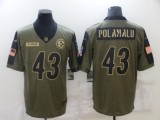 Men's Pittsburgh Steelers #43 Polamalu 2021 Olive Salute To Service Limited Jersey