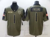 Men's Chicago Bears #1 Justin Fields 2021 Olive Salute To Service Limited Jersey