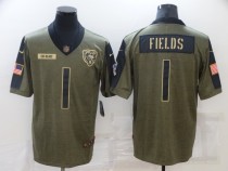 Men's Chicago Bears #1 Justin Fields 2021 Olive Salute To Service Limited Jersey