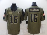 Men's San Francisco 49ers #16 Montana 2021 Olive Salute To Service Limited Jersey
