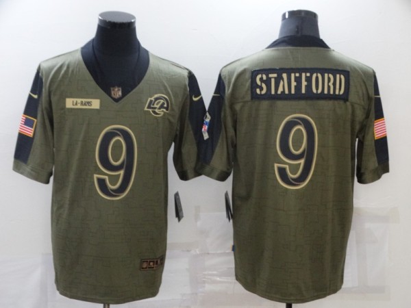 Men's Los Angeles Rams #9 Matthew Stafford 2021 Olive Salute To Service Limited Jersey