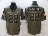 Men's Carolina Panthers #22 Christian McCaffrey 2021 Olive Salute To Service Limited Jersey