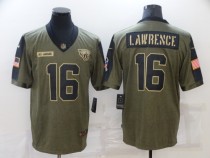 Men's Jacksonville Jaguars #16 Trevor Lawrence 2021 Olive Salute To Service Limited Jersey