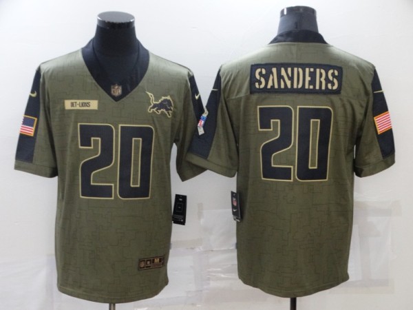 Men's Detroit Lions #20 B.Sanders 2021 Olive Salute To Service Limited Jersey