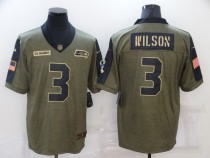 Men's Seattle Seahawks #3 Russell Wilson 2021 Olive Salute To Service Limited Jersey