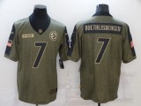 Men's Pittsburgh Steelers #7 Ben Roethlisberger 2021 Olive Salute To Service Limited Jersey