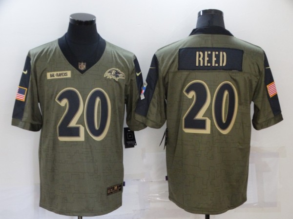 Men's Baltimore Ravens #20 Ed Reed 2021 Olive Salute To Service Limited Jersey