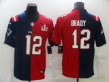 Men's Buccaneers/Patriots #12 Tom Brady Blue Red Split Super Bowl Limited Jersey