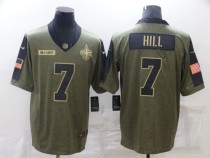 Men's New Orleans Saints #7 Hill 2021 Olive Salute To Service Limited Jersey