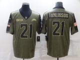 Men's San Diego Chargers #21 Tomlinson 2021 Olive Gold Salute To Service Limited Jersey