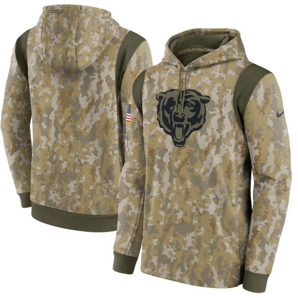 Men's Chicago Bears Camo 2021 Salute To Service Therma Performance Pullover Hoodie