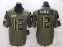 Men's New York Jets #12 Namath 2021 Olive Gold Salute To Service Limited Jersey