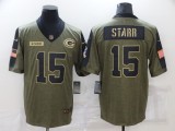 Men's Green Bay Packers #15 Starr 2021 Olive Salute To Service Limited Jersey