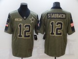 Men's Dallas Cowboys #12 Staubach 2021 Olive Salute To Service Limited Jersey